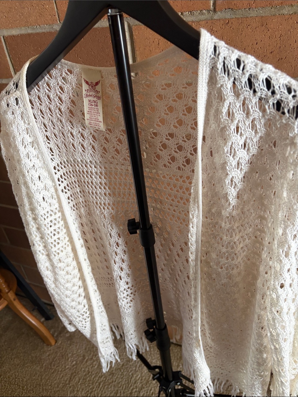 Faded Glory White Open-Knit Fringe Crochet Cardigan - Picture 4 of 4